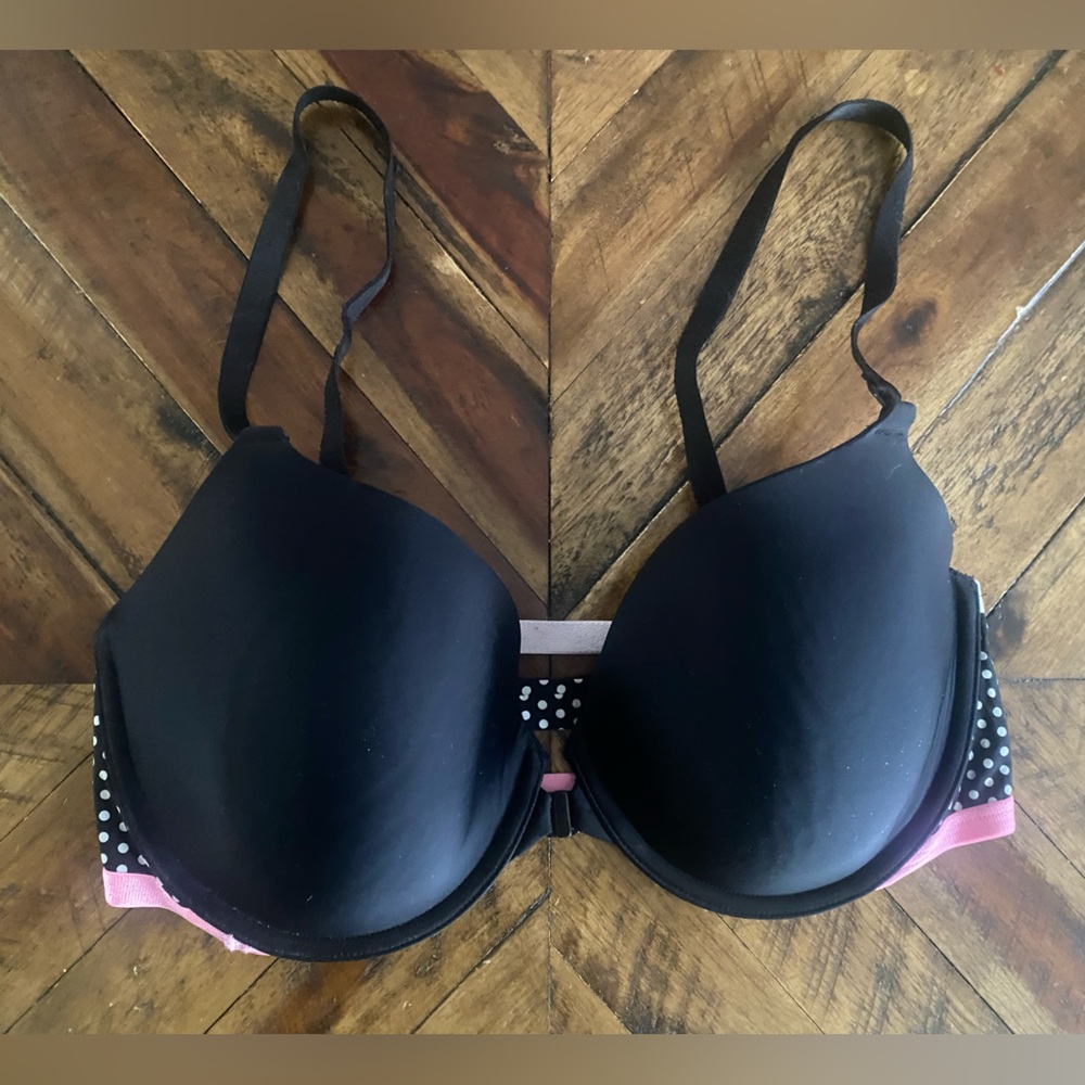 Victoria's Secret Black Bra with Pink & Polka Dot Trim
